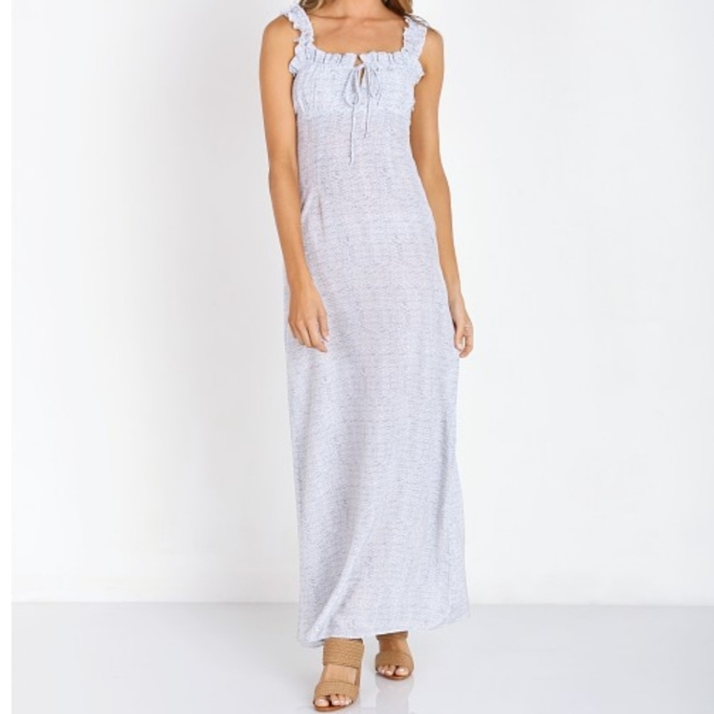 Stone Cold Fox Maxi Dress Light Blue Ink Dot Pattern, Size S/XS, 100% Silk
